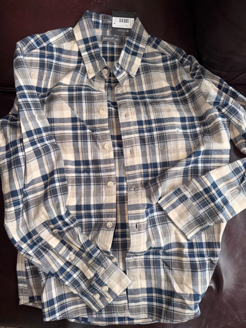 NWT MENS EDDIE BAUER CLASSIC FIT FLANNEL - STONE SIZE SMALL
